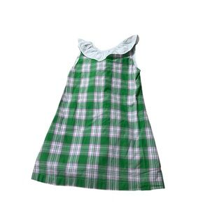 Plaid Green and Pink Kids Dress with Ruffled Collar